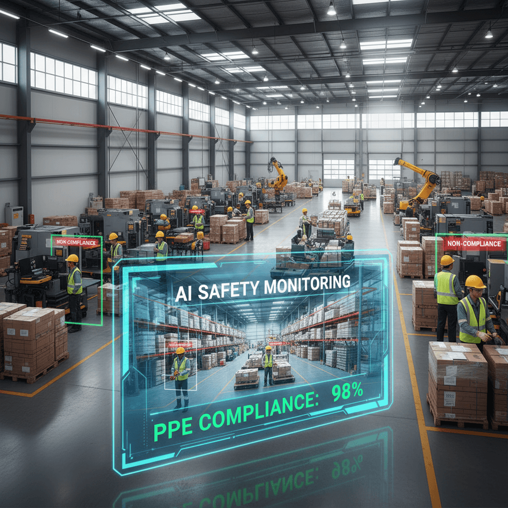 Real-time PPE detection monitoring warehouse floor