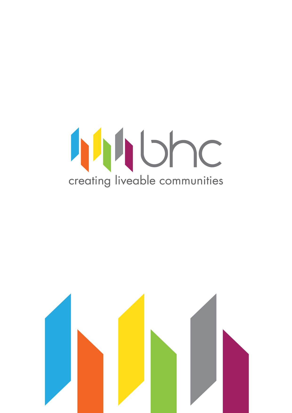 bhc logo featuring six colorful slanted bars and the tagline 'creating liveable communities'.