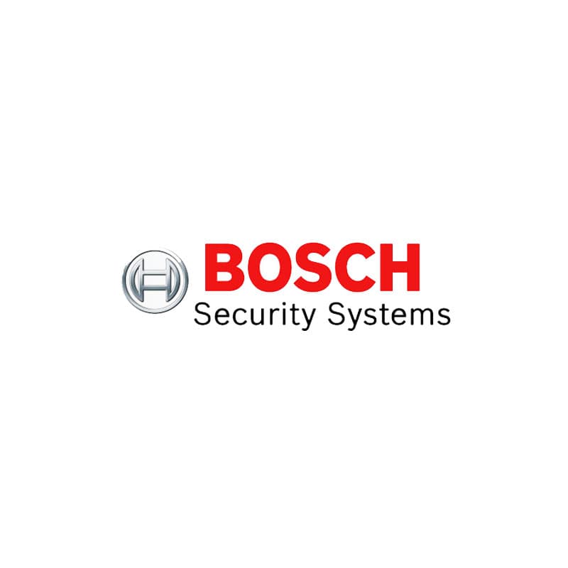 Bosch Security Systems logo featuring a silver armature icon, red lettering, and black text.